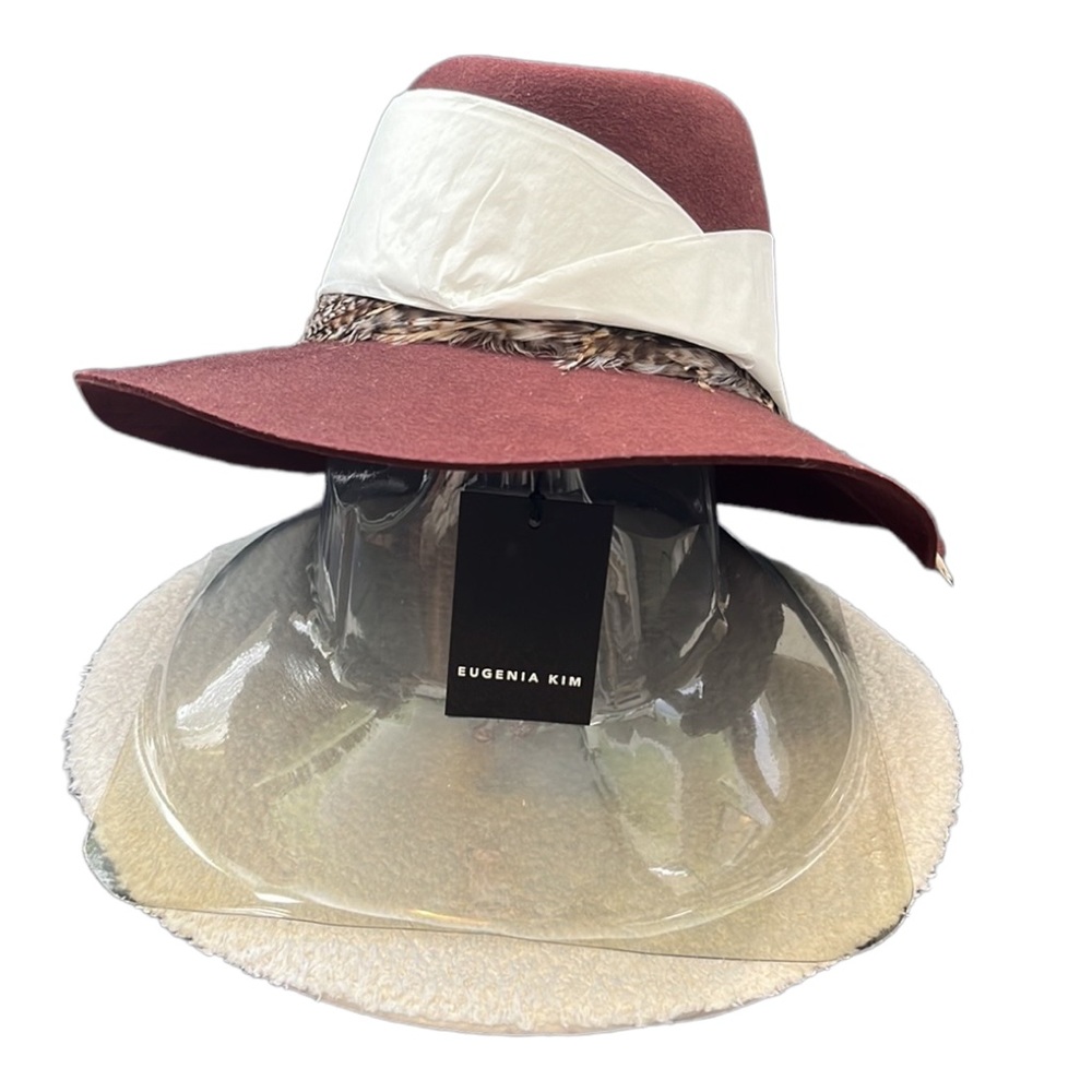 Eugenia Kim 'Georgina' Feather-Trimmed Wool Fedora Hat, Wine, Medium - Picture 5 of 7